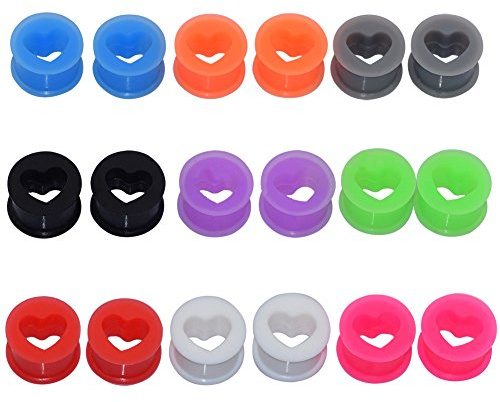 Longbeauty 18 Stück Silikon Flesh Tunnel Herz-Stil Ohren Set Ultra-Weich 4mm-25mm Reinfarbe Double Flared Plug, 5MM