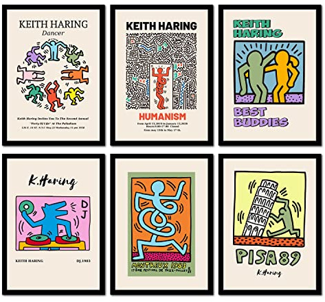 The Wall Gallery Kunstdrucke 6 Stück A4 Poster Set Keith Haring Wandbilder Vintage/Retro Wohnzimmer-Deko