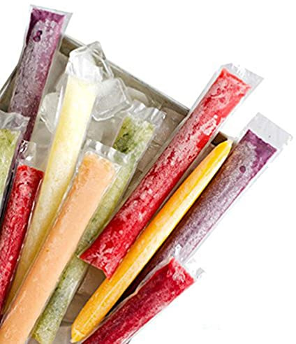 Angoily Disposable Ice Pop Bags 8.66X2.36 Inch Clear Diy Ice Mold Bags for Homemade Freeze Pops Cubes 100 Pieces for Camping Beach Picnic