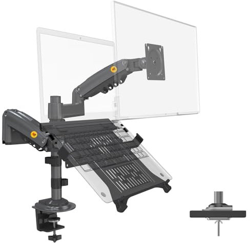 NB North Bayou Dual Monitor Halterung für 17-27 Zoll Computer Bildschirme, Laptop Ständer für 10-17 Zoll Notebook, Monitorarm Last 2-9 kg, VESA 75/100 mm H180-FP