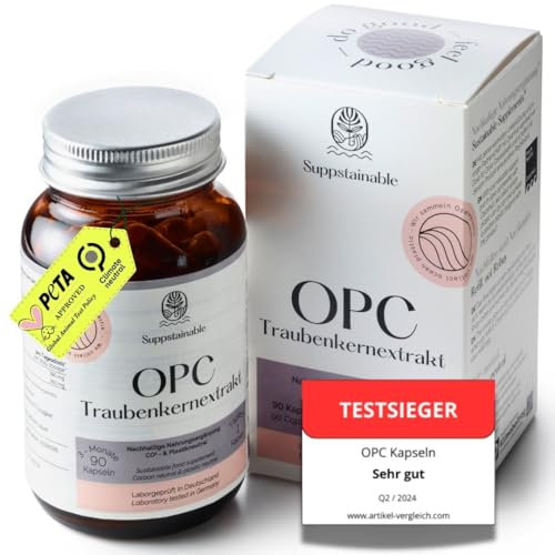 Suppstainable OPC Kapseln – 90 Stück – 350 mg hochdosiertes OPC Traubenkernextrakt – Polyphenole & Flavonoide – Antioxidantien-Komplex – nachhaltig & laborgeprüft – vegan & ohne Zusatzstoffe