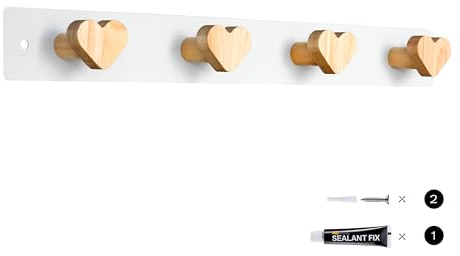 Yisiziyo Kids Coat Rack Wall Mount, Wall Mounted Backpack Hanger, Towel Rack with 4 Cute Hooks, No Drilling Needed(heart-1pc)