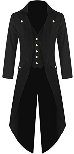 Steampunk Herren Jacke, Gothic Frack Herren Mantel Glitzer,Punk Gehrock Herren Mittelalter Viktorian Viking Vintage Mäntel Lange Smoking für Männer Halloween Kostüm Karneval Party Cosplay Kleidung