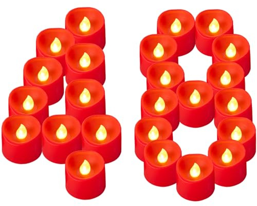 Yakpo Lot de 48 bougies chauffe-plat LED rouges à piles sans flamme vacillantes pour l'extérieur - Bougies chauffe-plat artificielles - Grand paquet pour décorations de Noël et de Saint-Valentin