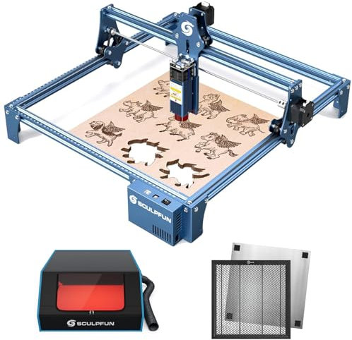 SCULPFUN S9 Laser Graviermaschine, mit honeycomb Wabentisch, B1 Laser Gehäuse, 90W Effekt Laserschneider, lasergravur maschine, Schnelle Schnittgravur, Schnelles Gravieren, für DIY Holz Metall