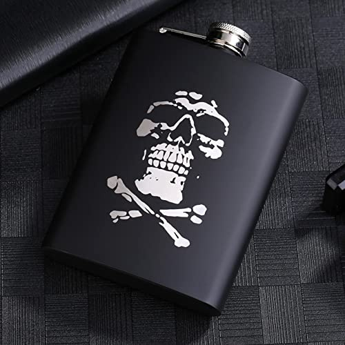 Fiaschetta da 226,8 ml, colore nero opaco, bottiglia di whisky, bottiglia di vino, bottiglia portatile in acciaio inox, fiaschetta per viaggi all'aperto, 1862843WT teschio D