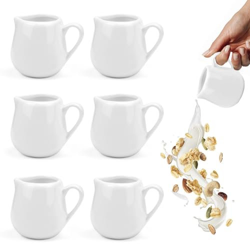 SIYINGSAERY 6 Stück Milchkanne Porzellan Milchkännchen mit Griff 110ml Sahnekännchen Klein Milchgießer Porzellan Mini Sahnekännchen Saucenkrug Keramik für Sahne, Sauce (110ml)