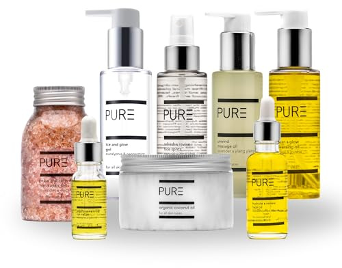 PURE Ultimate Pamper Skincare Kit (Unwind + Hydrate & Renew) - PURE Gift Sets - Aromatic, Hydrating, Vegan Oils, Gels, Bath Salts, Eye Serum & Spritz