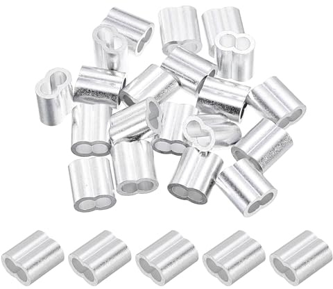 PATIKIL 5/32 / 4 mm Aluminum Crimping Loop Sleeves, 20Pcs Cable Crimp Ferrules Wire Rope Sleeves Loops for Rigging Railing, Silver Tone