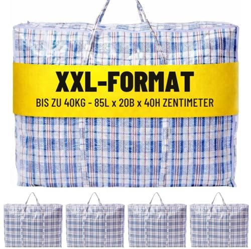 Lot de 5 Grands Sacs 85x40cm pour Rangement, pour Vêtements, pour Déménagement ou pour Voyage - Capacité 40 kilos