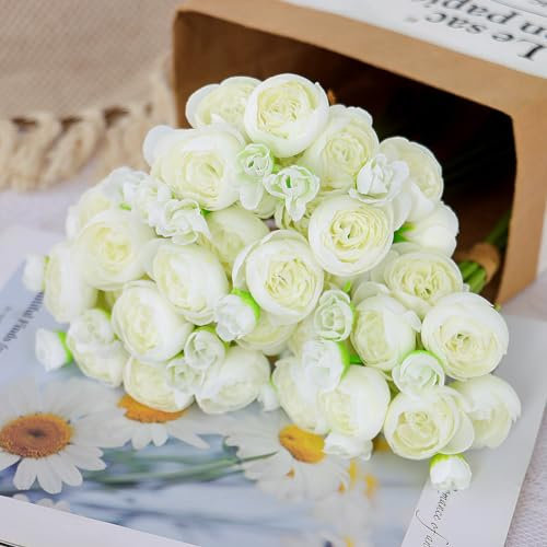 SOMYTING Künstliche Blumen Rosen Weiß Rose Kunstblumen 18 Stücke Blumenstrauß Künstlich Seidenblumen Strauß Brautstrauß Hochzeitsstrauß Blumenarrangement für Haus Garten Vase Hochzeit Braut (Weiß)