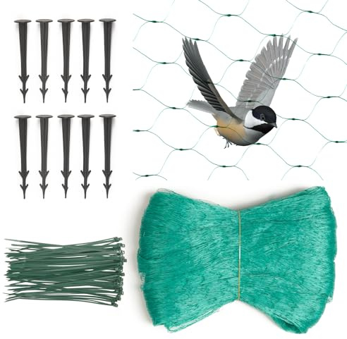 Tymar Vogelschutznetz, Vogelnetz, Teichnetz, Gartennetz, 50x Kabelbinder, 4 Bodenanker(2x5m, Grün)