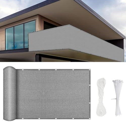 Balkon-Sichtschutz Balkon-Verkleidung 1000 x 115 cm Multi Farbe Und Größe, Balkonverkleidung Sichtschutz, mit Kabelbinder Und Kordel, für Terrasse, Hinterhof, Grau