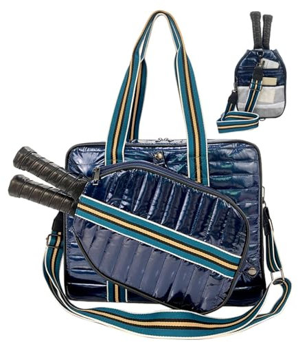 YHODCUIF Sporthandtasche aus Leder für 2 Schläger mit abnehmbaren Schultergurten, Sportschlägerkoffer, Schultergurt Badminton, große Sporthandtasche aus PU-Leder,Blau