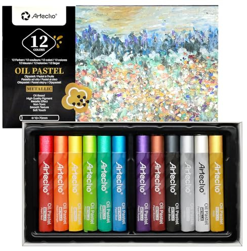 Artecho Ölpastell-Set 12 Metallic-Farben | Weiche Ölpastelle, Kunstmalerei, Zeichnen, Mischen