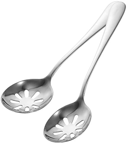 Cabilock 2pcs Small Stainless Steel Slotted Serving Spoons Sturdy Household Kitchen Utensils for Daily Use and Buffet Table