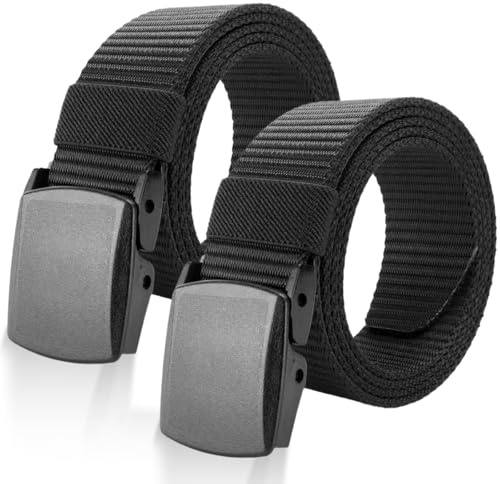 Soleeya 2 Piezas Cinturón de Nylon 150cm Cinturones Hombre Sin Agujeros, Elástico Cinturon Tactico Hombre con Hebilla Plástico para Viajes Deportes, Militar Cinturón de Trabajo para Hombre y Mujer (A)