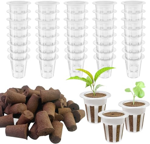 Esamploe 40 Pcs Hydroponic Seeds Grow Sponges Pods Kit,Indoor Hydroponics Growing System Root Plant Basket,Hydroponic Pods Cups Pot and Grow Sponges for Garden Indoor Herb Hydroponic Growing System
