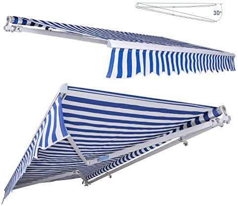 Outdoor Retractable Awning with Extendable Arms and Aluminum Frame Sun and Waterproof Canopy with Crank Handle 300x250cm Gray