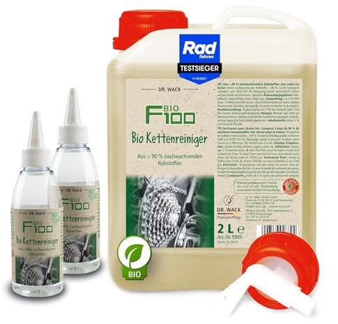 DR. WACK F100 Bio Kettenreiniger Fahrrad 2 Liter - Effektive Kettenreinigung - Schutz vor Verschleiß - Bio Reinigungsmittel - Kettenreiniger für Fahrräder - inkl Auslaufhahn & 2 Leerflaschen