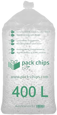 PACK CHIPS bio Verpackungschips Füllmaterial 400 L - Antistatische Polsterchips - Füllmaterial für Pakete - Verpackungsmaterial BIO - 100% Natürlich Abbaubar aus Stärke