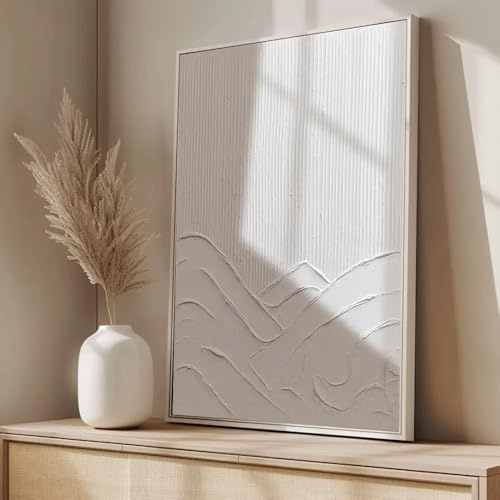 DekoArte- Cuadro Decoración Salón Moderno en Relieve Blanco - ALBA - 60x90 cm - Cuadros con marco blanco incluido