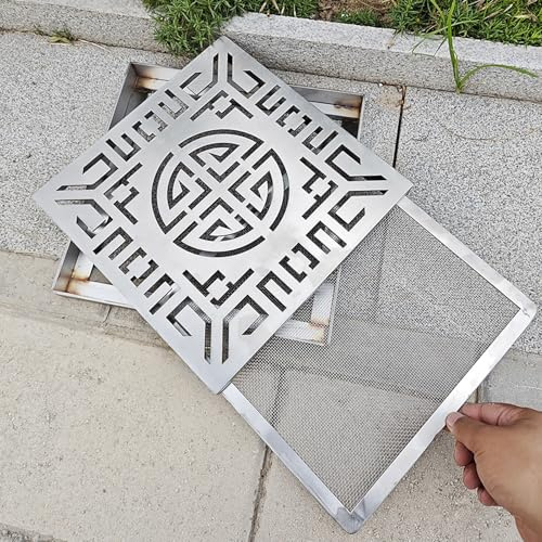 Decorative Trench Drain Grate Cover with Frame & Metal Mesh 8-18 Inch Sizes Ideal for Fences Basements & Small Lawns - Durable Drainage Solution (45x45x3cm)
