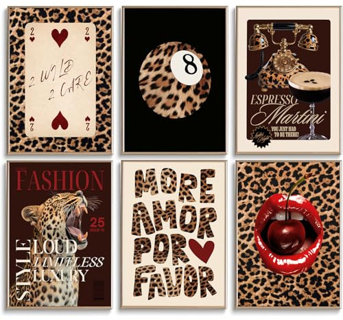 Tendy Leopard Wandkunst Gepard Leinwanddrucke Leopard 8 Ball Wanddekoration adrette ästhetische Bilder Mode Gepard Poster Y2k Wohnheim Zimmer Gemälde Funky Chic Kunstwerk für Schlafzimmer 30,5 x 40,6