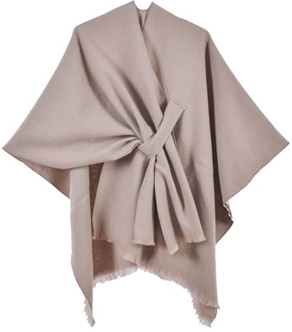 Generico Maglione Poncho Leggero da Donna, Elegante Cardigan con Scollo a Scialle Aperto sul Davanti, Morbido Maglione Ampio in Maglia (Khaki,Taglia Unica)