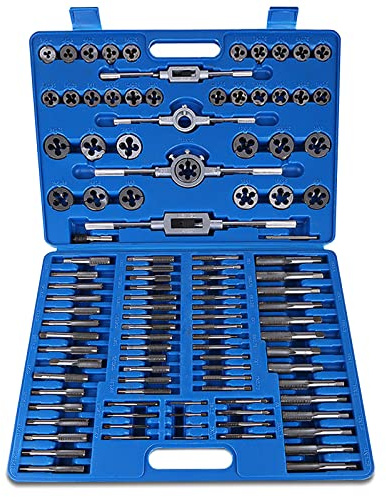 PFXNGMS Juego de 110 machos y terrajas métricos M2-M18 con Estuche y Matriz cónica métrica de Acero al Carbono con Caja de Almacenamiento