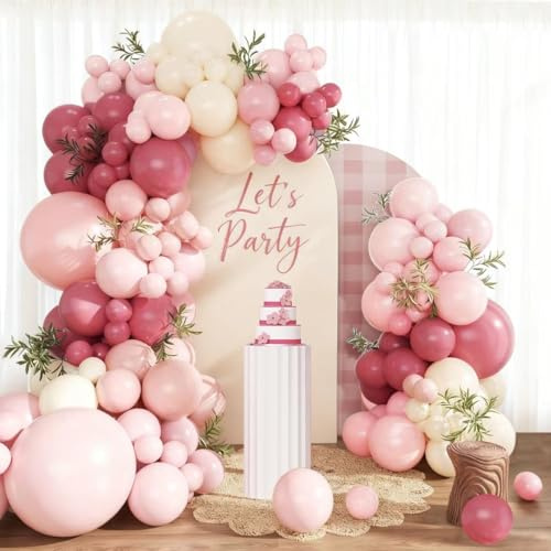 Blush Pink Balloon Arch Kit, 110 Pcs Retro Rose Pink Balloon Garland with Sand White Latex Balloons, Dusty Pink Party Decoration Balloons for Birthday Baby Shower Wedding Engagement Bridal Shower