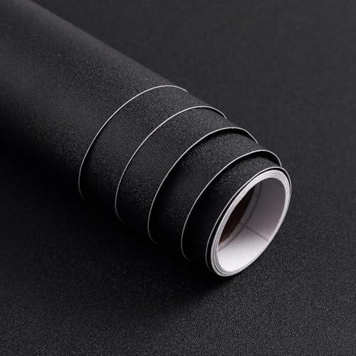 OXSHHGF 40cm x 200cm Peel and Stick Wallpaper Black Self Adhesive Wallpaper Matt Black Vinyl Wrap Contact Paper for Kitchen Cupboards Living Room Furniture Stickers