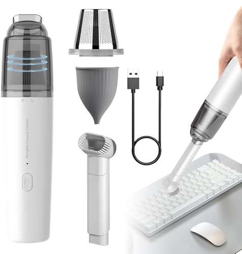 Nzkeuf Handstaubsauger Auto, Tragbar Drahtlos Mini Staubsauger mit Waschbar Filter, Multifunktionale Saugdüse, Type-C Ladefunktion, Stark Saugkraft, Autostaubsauger für Auto, Haus, Büro,Tierhaare