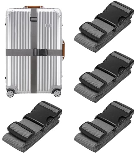 Filltown Koffergurte 4 Stück, Premium Kofferband Gurt, Längenverstellbar, Kofferband Auffällig für Schnell Erkennen Gepäck Reisetasche Koffer, Grau