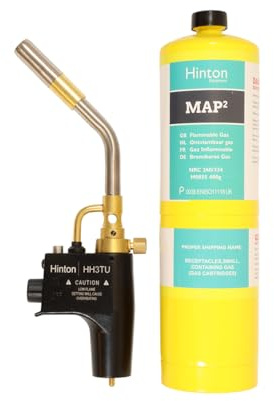 Hinton Turbo Blowtorch Kit Plus MAPP+ Gas Cylinders 2-Pack | Adjustable Jet Flame Nozzle with Instant Piezo Ignition for Professional Plumbing, Brazing, Soldering & Heating