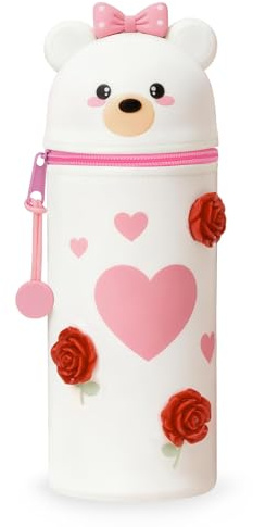 LVZONGXIN Kawaii Federmäppchen, 2-in-1 Weiche Silikontasche | Tischstifthalter, Reißverschluss, Silikon, Stiftetasche Buntstifte Marker, H 18,5 cm