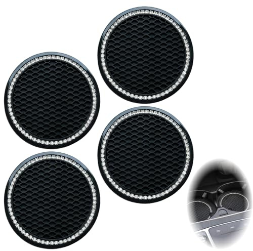 4PCS Car Cup Holder Coaster 2.67 inch Bling Car Coasters Black, Insert for Vehicle Interior, Anti-Slip Cup Mat Accessories to Protect Holder from Dust and Spills, Cute Accessories for Women