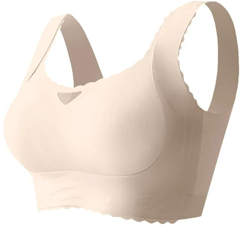 Dam bekväm bystlyftande formande BH sömlös stödjande push-up väst vardag underkläder täckning sport trådlös bh, Aprikos, XL