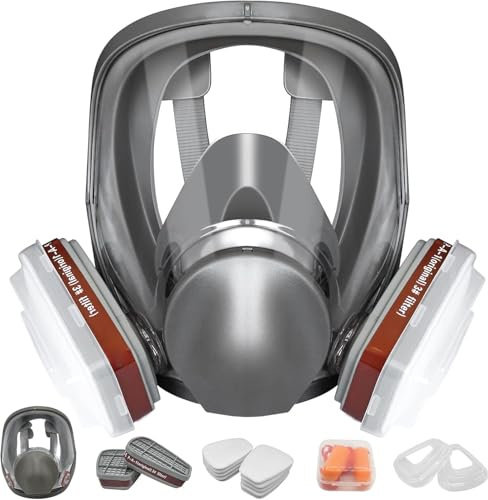 LAMANICE Vollgesichts-Atemschutzmaske, Wiederverwendbare Maske mit Aktivkohlefilter,geeignet für Gas,Lackier,Chemikalien,Schleif und Schweißumgebungen,sowie Spritzlackierarbeiten.