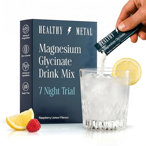 Healthy Metal Magnesium Drink Mix Sachets for Sleep, Relaxation & Daily Support, Magnesium Glycinate Powder, Raspberry Lemon Flavour, Easy to Mix Supplement, 7 Sachets