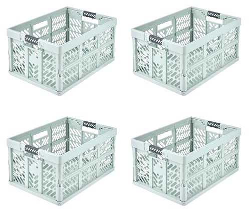 keeeper ben professionella hopfällbara lådor, set om 4, 45 l, mjuk grön | Förstärkta kanter, sidor utan vassa kanter, fast integrerade mjuka handtag, snabbt hopfällbara, max. 50 kg