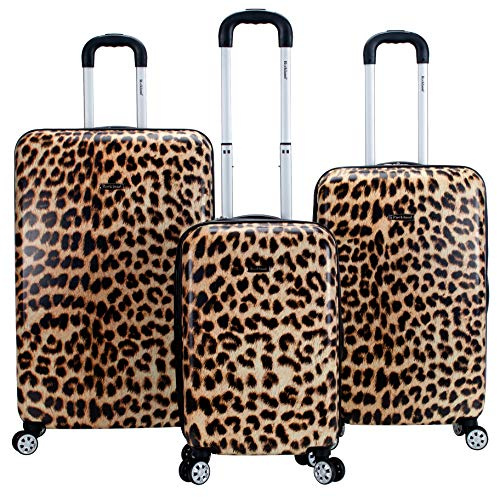 Rockland Safari Hardside 3 Piece Spinner Wheel Luggage, (20/24/28), Leopard