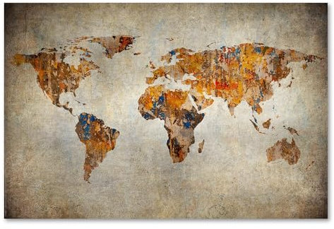 Postereck - 0555 - Moderne Weltkarte, Bunt Kontinente Vintage Farben - Unterricht Klassenzimmer Schule Wandposter Fotoposter Bilder Wandbild Wandbilder - Poster - DIN A4-21,0 cm x 29,7 cm