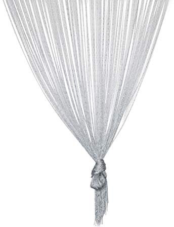 TRIXES Pannello Tenda a Fili, Striscioline, Argentate per Finestra - 90 x 200 cm - Effetto Cascata di Rugiada - Divisorio Porta - Perfetto Come Schermo Mosca