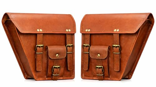 2X Motorrad Ledertasche Echte Satteltasche Bike Leder Umhängetasche | Werkzeugtasche Braun Lenker Sissy Bar Reisetasche, Satteltasche 2er-Set