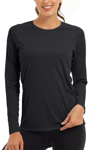 KEFITEVD Damen Langarmshirt UPF 50 Rundhals UV Sonnenschutz Sportshirt | Langarm Longsleeve Mit Rundhals, Geeignet Für Frühling, Sommer Strand, UV Kleidung Mit Zuverlässigem Sonnenschutz