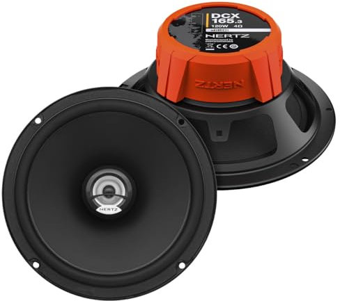 Hertz DCX 165.3 – 165-mm 2-Wege-Koaxiallautsprecher mit wasserabweisendem Papierkonus, 26-mm-PEI-Kalottenhochtöner, integriertem Crossover, 120 W Peak