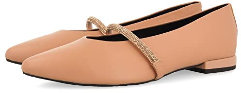 Ballerines nude en peau ornées d'une lanière en strass pour femme lamlash
