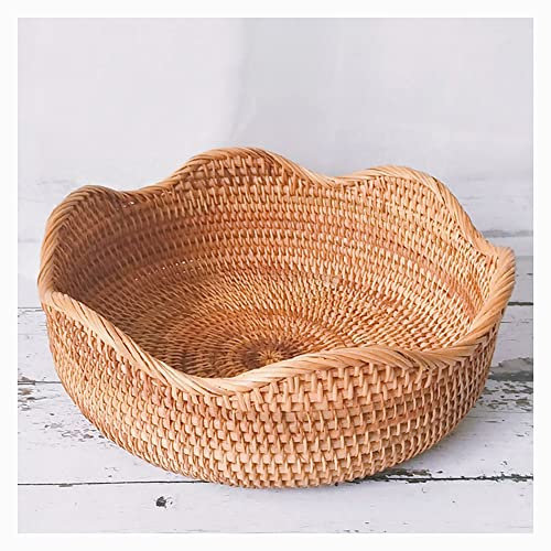 cestino del pane，cesto di frutta，cestino portaoggetti，Cesto di Frutta in Rattan, Cestino per il Pane in vimini Naturali, Cest(Size:28cmx10cmx2,Color:Cesto portafrutta a forma di onda grande diametro)