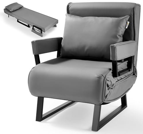 Makika Schlafsessel Schlafsofa Rio 4in1 mit Armlehne - Bettfunktion - Verstellbare Rückenlehne - inkl. Kopfkissen - Bis 200kg - Klappsessel Relaxsessel Sofabett Klappbett Wohnzimmer Grau
